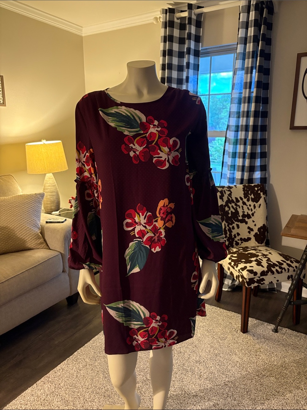 LOFT Burgundy Floral Mini Dress